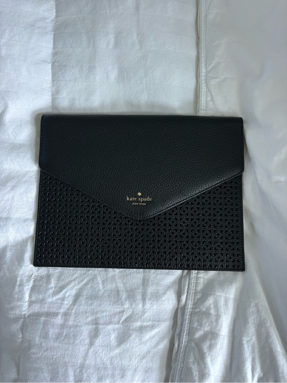 kate spade Black Textured Envelope Clutch with Gold Logo